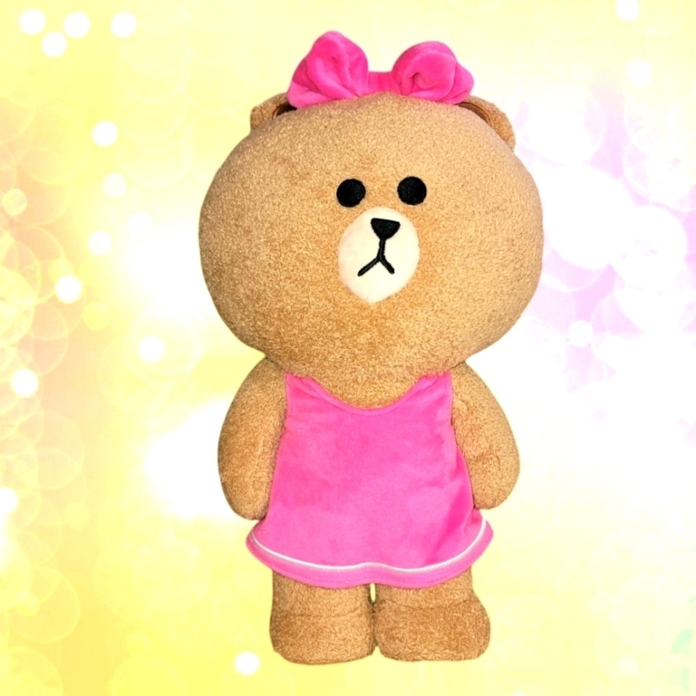GUND Line Friends Brown Self Standing Stuffed Animal Bear Plush 15” Girl Bow
